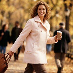 Chico's Women Pink Button Front Peacoat Jacket Small Soft Fleece Mod Retro Soft